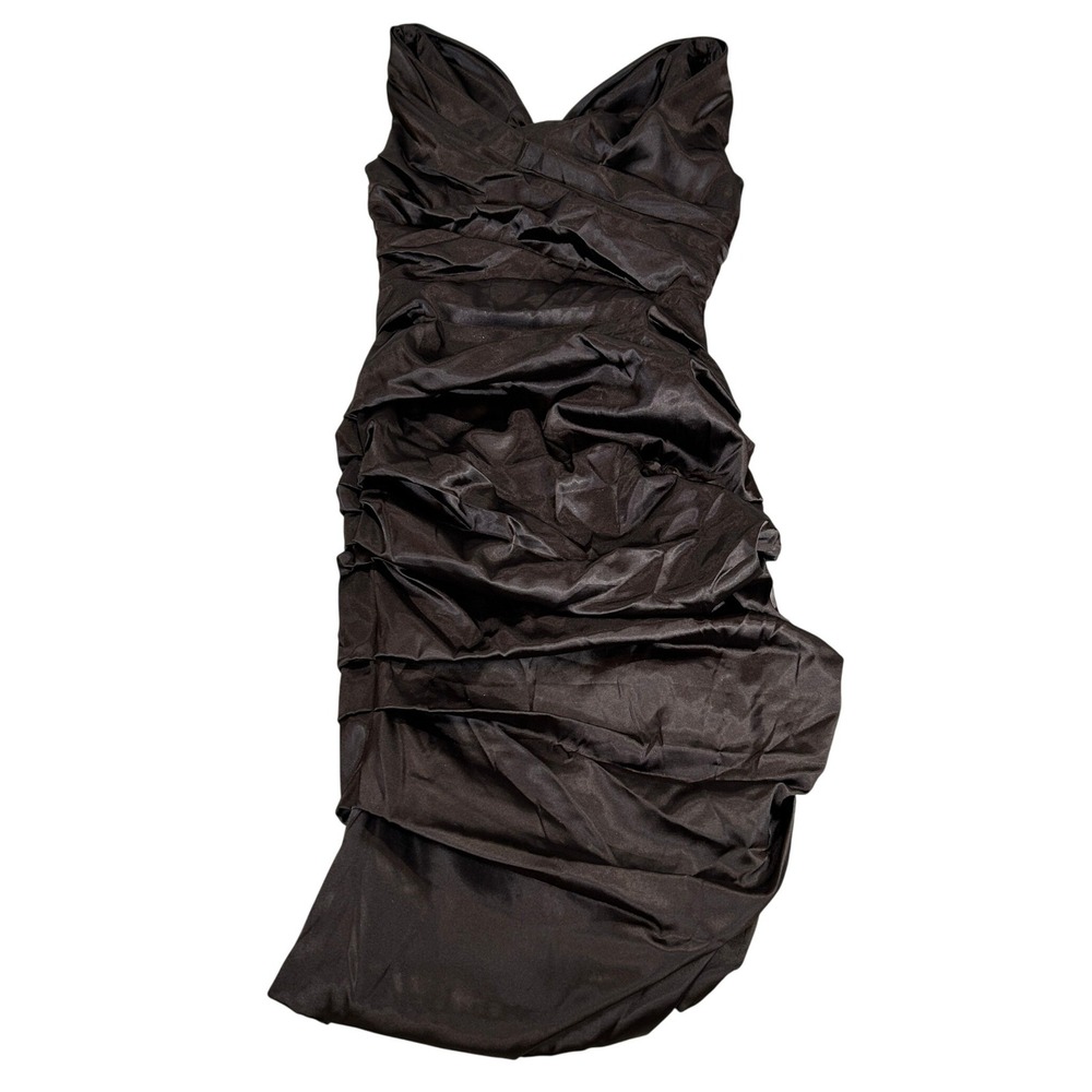 Le Chateau Brown Satin Ruched Bodycon Cocktail Dress Small V-Neck Made in Canada